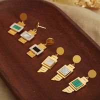 1 Pair Casual Elegant Simple Style Square Plating Inlay Turquoise Titanium Steel Artificial Diamond Turquoise Shell 18k Gold Plated Drop Earrings main image 8