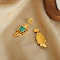 1 Pair Casual Elegant Simple Style Square Plating Inlay Turquoise Titanium Steel Artificial Diamond Turquoise Shell 18k Gold Plated Drop Earrings main image 3