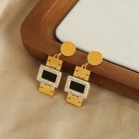 1 Pair Casual Elegant Simple Style Square Plating Inlay Turquoise Titanium Steel Artificial Diamond Turquoise Shell 18k Gold Plated Drop Earrings main image 4