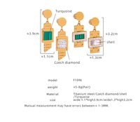 1 زوج غير رسمي أنيق أسلوب بسيط ميدان تصفيح ترصيع الفيروز التيتانيوم الصلب الماس الاصطناعي تركواز الصدف مطلي بذهب عيار 18 قيراط الأقراط المعلقة main image 2