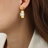 1 Pair Casual Elegant Simple Style Square Plating Inlay Turquoise Titanium Steel Artificial Diamond Turquoise Shell 18k Gold Plated Drop Earrings sku image 1