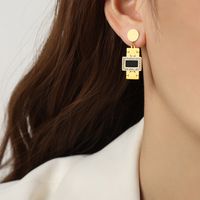 1 Pair Casual Elegant Simple Style Square Plating Inlay Turquoise Titanium Steel Artificial Diamond Turquoise Shell 18k Gold Plated Drop Earrings sku image 2