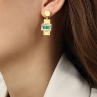 1 Pair Casual Elegant Simple Style Square Plating Inlay Turquoise Titanium Steel Artificial Diamond Turquoise Shell 18k Gold Plated Drop Earrings sku image 3