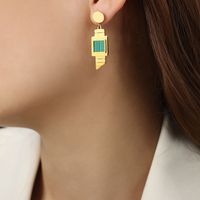 1 Pair Casual Elegant Simple Style Square Plating Inlay Turquoise Titanium Steel Artificial Diamond Turquoise Shell 18k Gold Plated Drop Earrings sku image 6