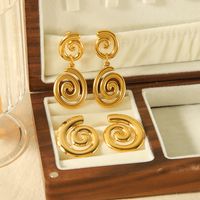 1 Pair Simple Style Spiral Stripe Polishing Plating 304 Stainless Steel 18K Gold Plated Drop Earrings main image 5