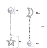 1 Pair Sweet Star Moon Tassel Inlay Copper Artificial Diamond Drop Earrings main image 2