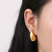 1 Pair Basic Water Droplets Stainless Steel 18K Gold Plated Ear Studs main image 4