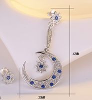 1 Pair Lady Star Moon Asymmetrical Inlay Copper Zircon Drop Earrings main image 2
