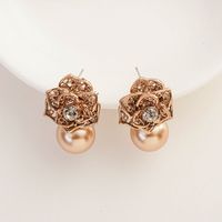 1 Pair Simple Style Flower Plating Inlay Alloy Artificial Gemstones 18k Gold Plated Earrings main image 4