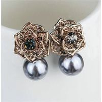 1 Pair Simple Style Flower Plating Inlay Alloy Artificial Gemstones 18k Gold Plated Earrings main image 1