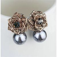 1 Pair Simple Style Flower Plating Inlay Alloy Artificial Gemstones 18k Gold Plated Earrings main image 5