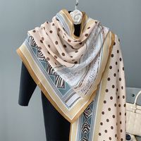 Women's Elegant Polka Dots Cotton And Linen Polyester Printing Silk Scarves sku image 18