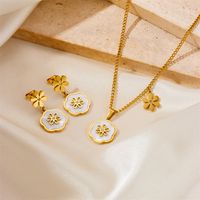 Titanium Steel 18K Gold Plated Classic Style Patchwork Flower Acrylic Jewelry Set sku image 4