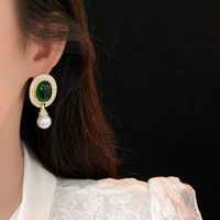 1 Pair Simple Style Oval Inlay Alloy Turquoise Drop Earrings main image 4