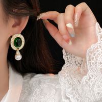 1 Pair Simple Style Oval Inlay Alloy Turquoise Drop Earrings main image 8