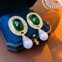 1 Pair Simple Style Oval Inlay Alloy Turquoise Drop Earrings main image 1