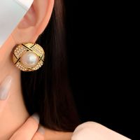 1 Pair Simple Style Round Inlay Alloy Zircon Ear Studs main image 4