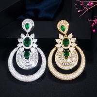 1 Pair Casual Shiny Geometric Round Plating Inlay Copper Zircon Rhodium Plated Silver Plated Drop Earrings main image 7