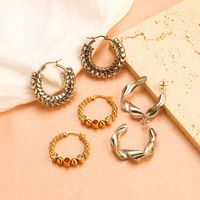 1 Pair Casual Classic Style Commute Spiral Twist Plating Inlay 304 Stainless Steel Rhinestones 18K Gold Plated Earrings main image 1