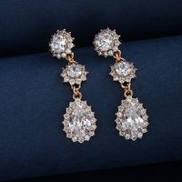 1 Pair Glam Xuping Shiny Water Droplets Flower Plating Inlay Alloy Copper Alloy Artificial Gemstones 18k Gold Plated Drop Earrings main image 6