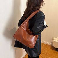 Women's Pu Leather Solid Color Vintage Style Classic Style Sewing Thread Square Magnetic Buckle Tote Bag sku image 3