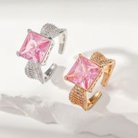 Simple Style Shiny Square Copper Plating Inlay Zircon Open Rings main image 1