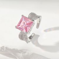 Simple Style Shiny Square Copper Plating Inlay Zircon Open Rings main image 5