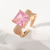 Simple Style Shiny Square Copper Plating Inlay Zircon Open Rings sku image 1