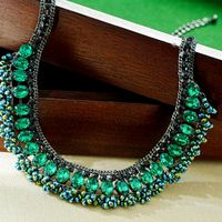 Classical Retro Queen Oval Copper Beaded Inlay Rhinestones Glass Bead Necklace main image 6