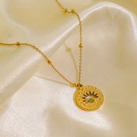 304 Stainless Steel 14K Gold Plated Simple Style Round Zircon Pendant Necklace main image 2