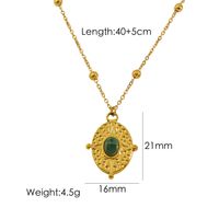 304 Stainless Steel 14K Gold Plated Retro Oval Natural Stone Pendant Necklace sku image 1