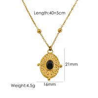 304 Stainless Steel 14K Gold Plated Retro Oval Natural Stone Pendant Necklace sku image 2