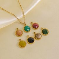304 Stainless Steel 14K Gold Plated Simple Style Plating Inlay Round Natural Stone Pendant Necklace main image 1