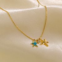 304 Stainless Steel 14K Gold Plated Simple Style Enamel Inlay Starfish Zircon Pendant Necklace main image 1
