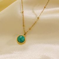 304 Stainless Steel 14K Gold Plated Simple Style Plating Inlay Round Natural Stone Pendant Necklace main image 3