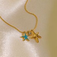 304 Stainless Steel 14K Gold Plated Simple Style Enamel Inlay Starfish Zircon Pendant Necklace main image 3