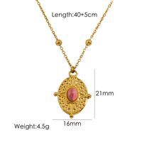 304 Stainless Steel 14K Gold Plated Retro Oval Natural Stone Pendant Necklace sku image 4