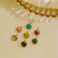 304 Stainless Steel 14K Gold Plated Simple Style Plating Inlay Round Natural Stone Pendant Necklace main image 4