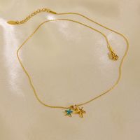 304 Stainless Steel 14K Gold Plated Simple Style Enamel Inlay Starfish Zircon Pendant Necklace main image 4