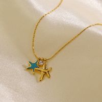 304 Stainless Steel 14K Gold Plated Simple Style Enamel Inlay Starfish Zircon Pendant Necklace main image 5