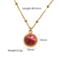 304 Stainless Steel 14K Gold Plated Simple Style Plating Inlay Round Natural Stone Pendant Necklace sku image 2