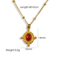 304 Stainless Steel 14K Gold Plated Vintage Style Inlay Oval Natural Stone Pendant Necklace sku image 1