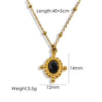 304 Stainless Steel 14K Gold Plated Vintage Style Inlay Oval Natural Stone Pendant Necklace sku image 3