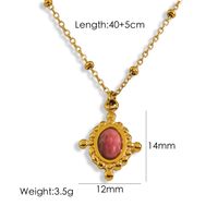 304 Stainless Steel 14K Gold Plated Vintage Style Inlay Oval Natural Stone Pendant Necklace sku image 4