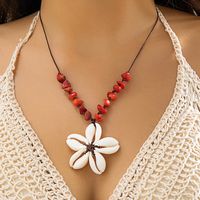 Vacation Ethnic Style Flower Turquoise Jade Line Shell Beaded Three-dimensional Women's Pendant Necklace sku image 1