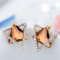1 Pair Simple Style Triangle Hexagram Plating Inlay Stainless Steel Alloy Artificial Gemstones 18k Gold Plated Ear Studs main image 5