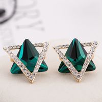 1 Pair Simple Style Triangle Hexagram Plating Inlay Stainless Steel Alloy Artificial Gemstones 18k Gold Plated Ear Studs main image 3