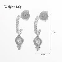 1 Pair Elegant Simple Style C Shape Water Droplets Solid Color Plating Inlay Sterling Silver Zircon White Gold Plated Rhodium Plated Ear Studs main image 2