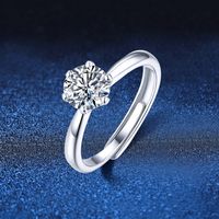 Elegant Shiny Round Sterling Silver Gra Plating Inlay Moissanite 18k Gold Plated Open Rings main image 1