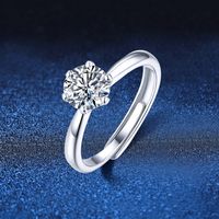 Elegant Shiny Round Sterling Silver Gra Plating Inlay Moissanite 18k Gold Plated Open Rings main image 7